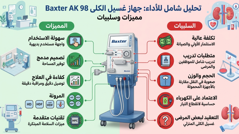 مميزات وسلبيات جهاز غسيل الكلى Baxter AK 98 تحليل شامل للأداء