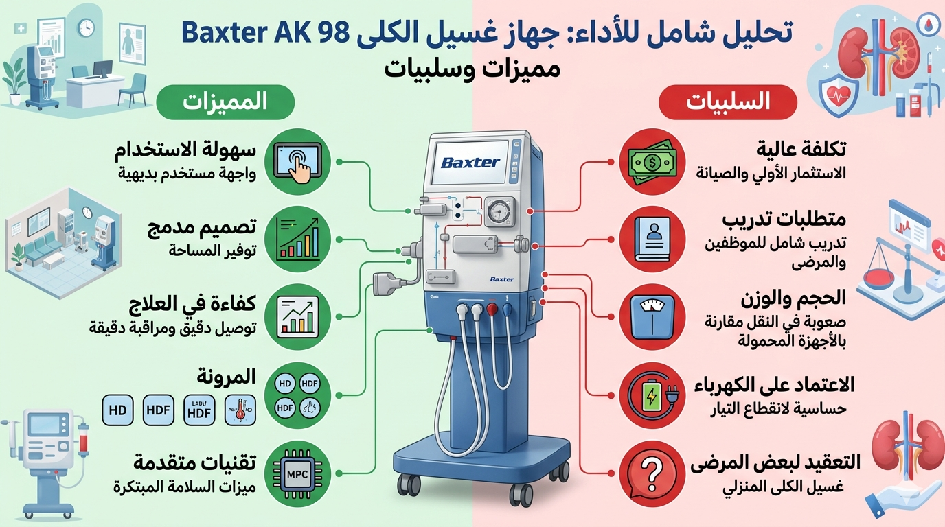 مميزات وسلبيات جهاز غسيل الكلى Baxter AK 98 تحليل شامل للأداء