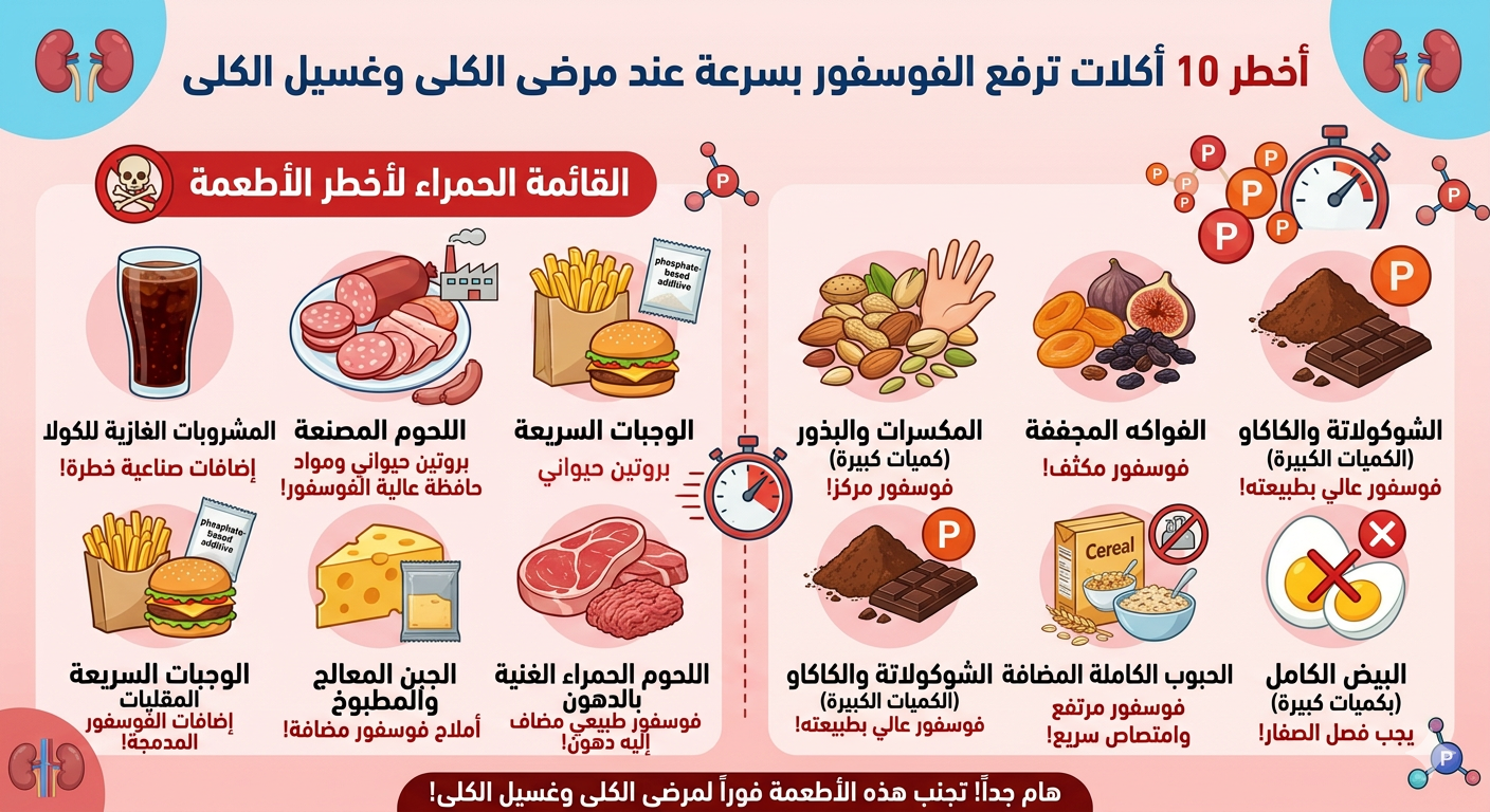 أخطر 10 أكلات ترفع الفوسفور بسرعة عند مرضى الكلى وغسيل الكلي
